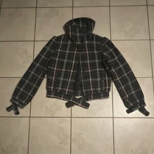 Beverly Hills Polo Club Plaid Tie Waist Lined Short Jacket Gray Pink M